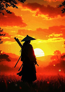 Samurai Sunset Silhouette
