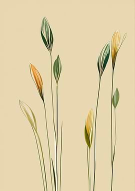 Minimalist Floral Art on Beige Background