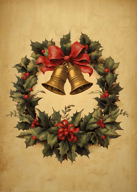 Christmas Wreath with Bells and Bow
