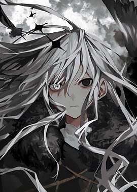 Monochrome Anime Character with Heterochromia