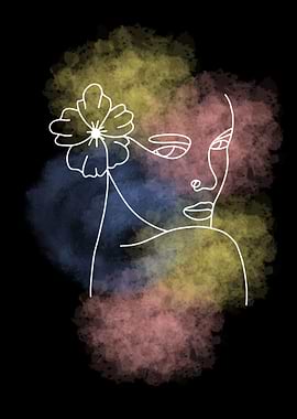 Abstract Woman with Flower Line Art