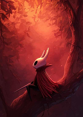 Hollow Knight on a tree branch