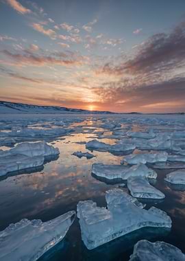 Arctic Ice Floes at Sunset