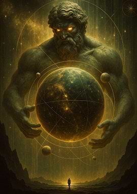 Celestial Giant Holding Planet