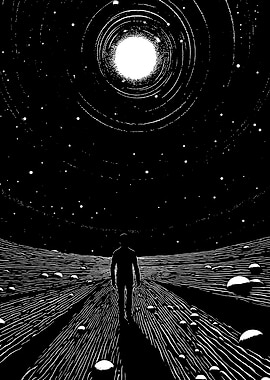 Monochrome Figure Under Celestial Light