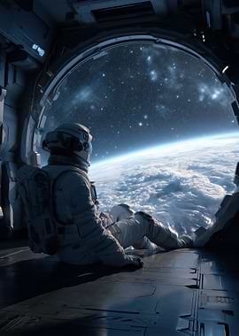Astronaut Contemplating Earth from Space Station