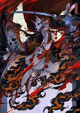 Japanese Demon Warrior with Masks