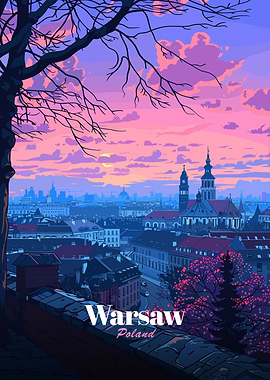 Warsaw, Poland cityscape at sunset