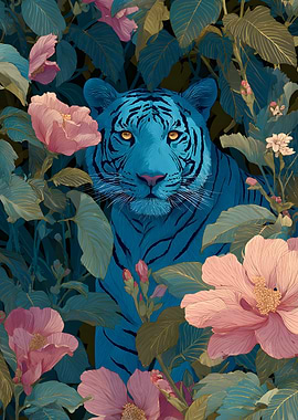 Blue Tiger in Floral Jungle