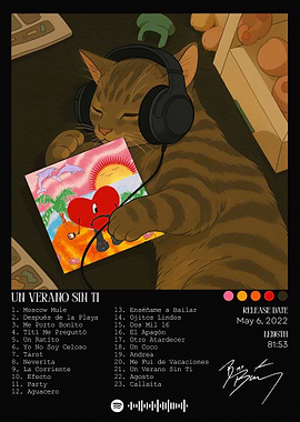 Cat listening to Bad Bunny album
