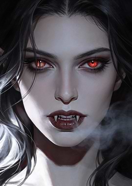 Vampire Woman Portrait with Red Eyes