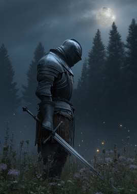 Knight in Armor under Moonlight