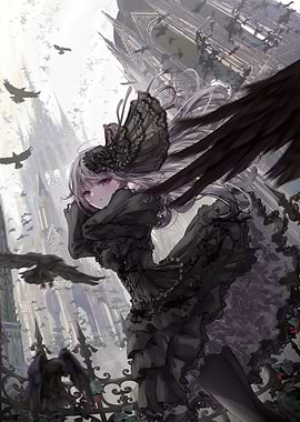 Gothic Anime Girl with Ravens