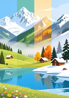 Four Seasons Swiss Mountain Landscape