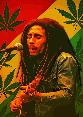 Bob Marley Illustration with Cannabis Leaves