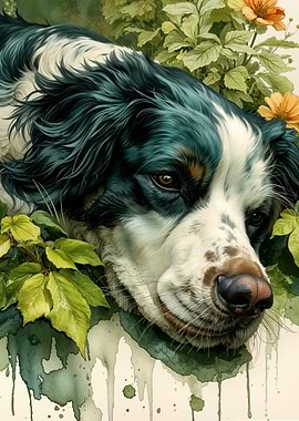 Springer Spaniel with Flowers