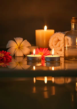 Spa Candles and Flowers Still Life