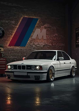 White BMW E34 in Garage