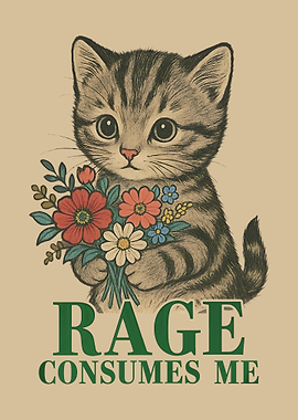 Rage Consumes Me Kitten with Flowers