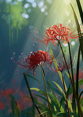 Red Spider Lilies in Sunlight