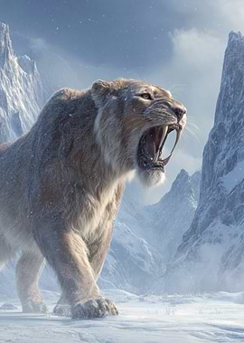 Saber-toothed Tiger in Snowy Mountains