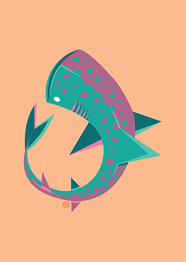 Abstract Teal and Pink Whale Shark Illustration