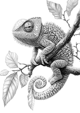 Chameleon on Branch - Detailed Drawing