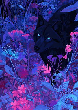 Neon Night Wolf in the Undergrowth