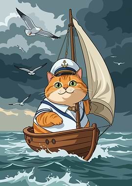 Cat Sailor on a Boat