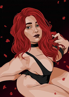 Red-haired woman in black lingerie art