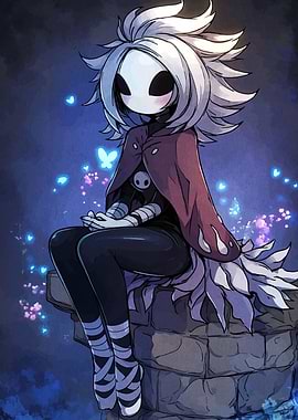 Hollow Knight character sitting on stone