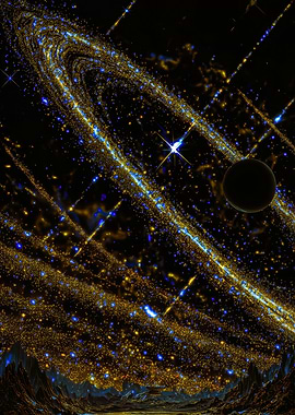 Golden Rings and Planet in Space