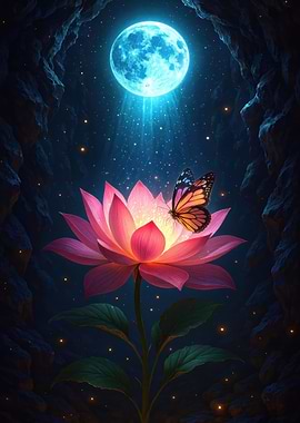 Lotus, Butterfly, and Moonlight
