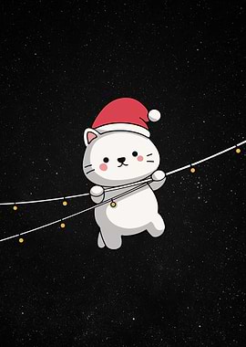 Christmas Cat with Lights in Space