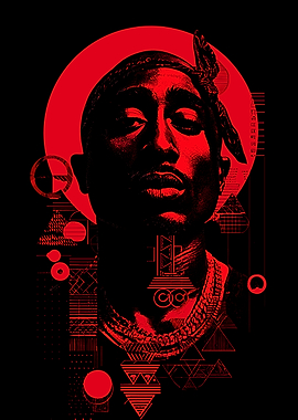 Tupac Shakur Red and Black