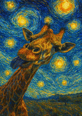 Giraffe in Starry Night Style