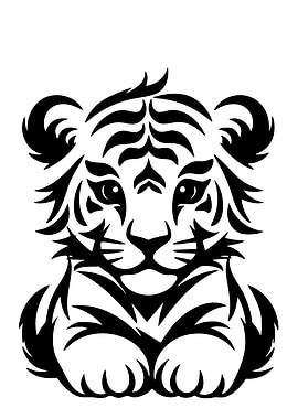 Black and White Tiger Cub Illustration