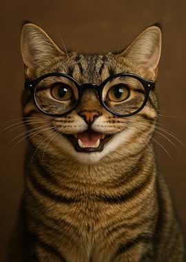 Smiling Cat with Glasses Portrait