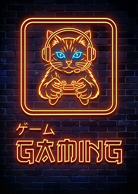 Neon Gaming Cat