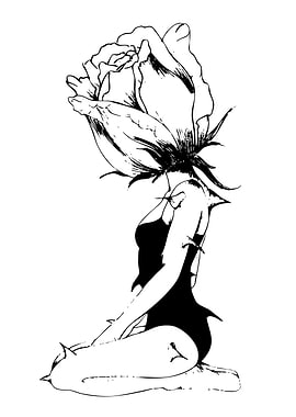 Rose Head Woman Black and White