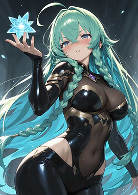 Anime Girl with Aqua Hair and Snowflake