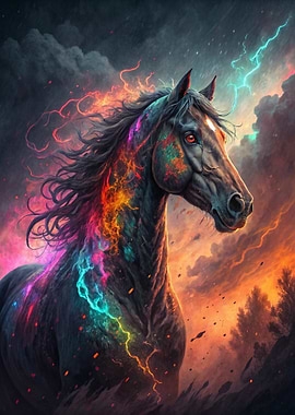 Majestic Horse with Colorful Energy