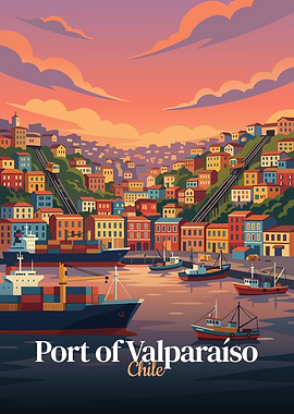 Port of Valparaíso, Chile Illustration