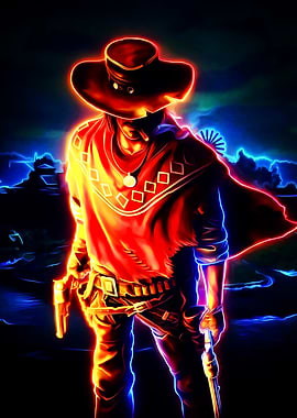 Neon Cowboy with Guns