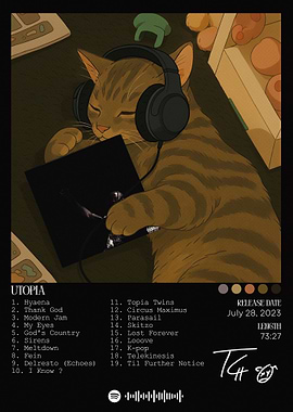 Cat Listening to Utopia Album