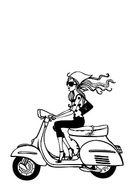 Woman on Scooter Black and White