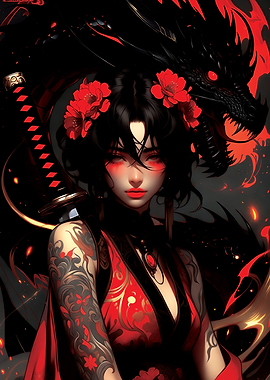 Anime Girl with Dragon and Katana