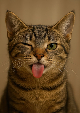 Winking Cat Sticking Out Tongue