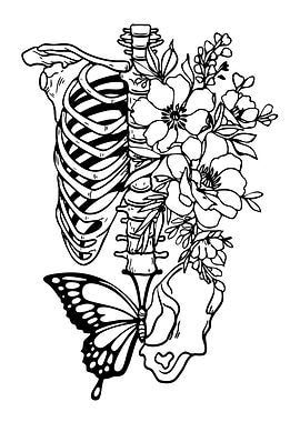 Floral Skeleton with Butterfly