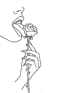 Minimalist Rose and Lips Line Art